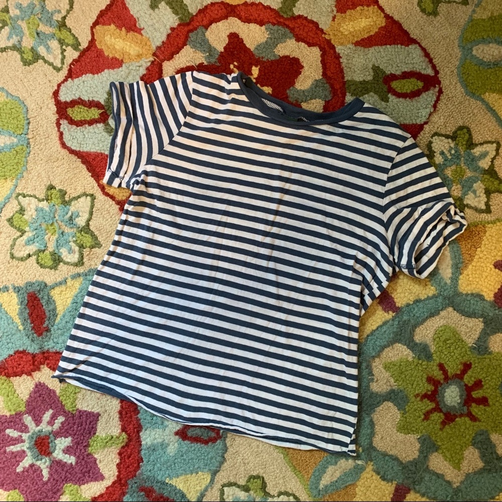 Wild Fable Denim Blue Striped Raw Hem T-Shirt
